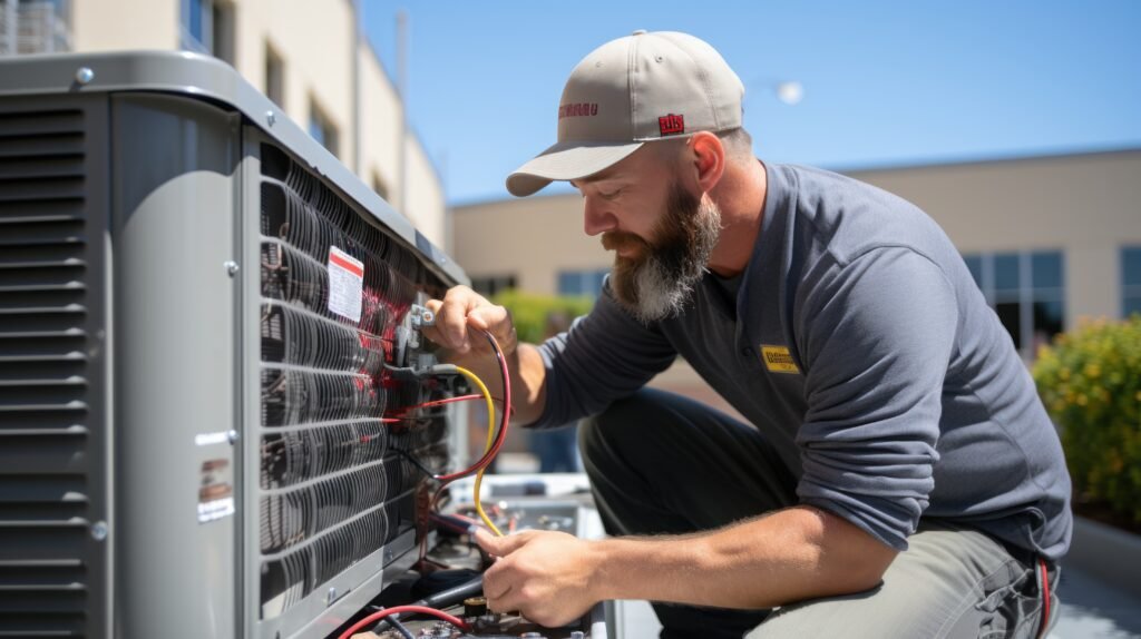 technicien réalisant des services de climatisation dans une maison. technicien réalisant des services de climatisation dans une maison.